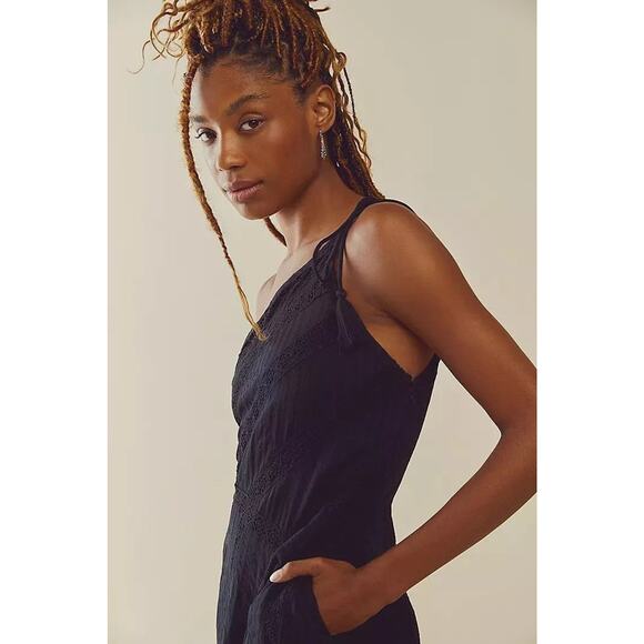 Free People Bella Maxi Dress One Shoulder Embroidered Black - M - Picture 3 of 8